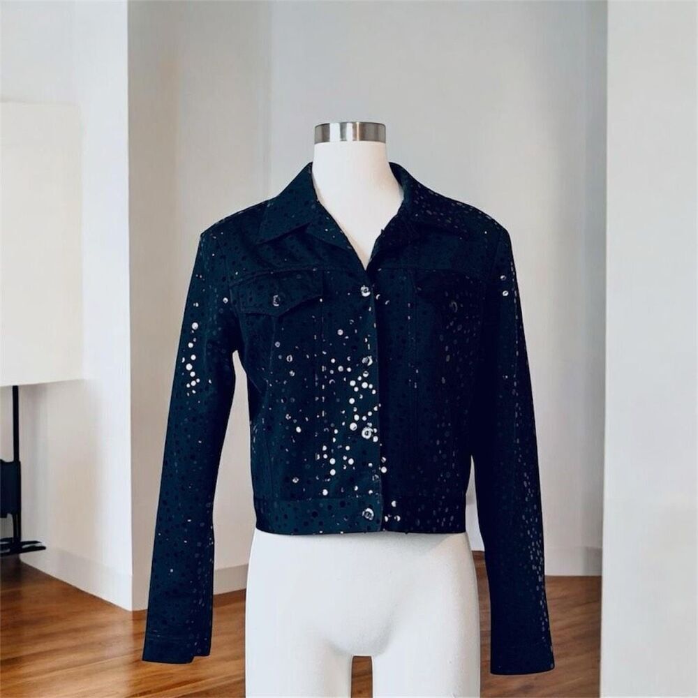 Mesmerize Black Polka Dot Fitted Motorcycle Jacket Cropped Small Y2K VTG